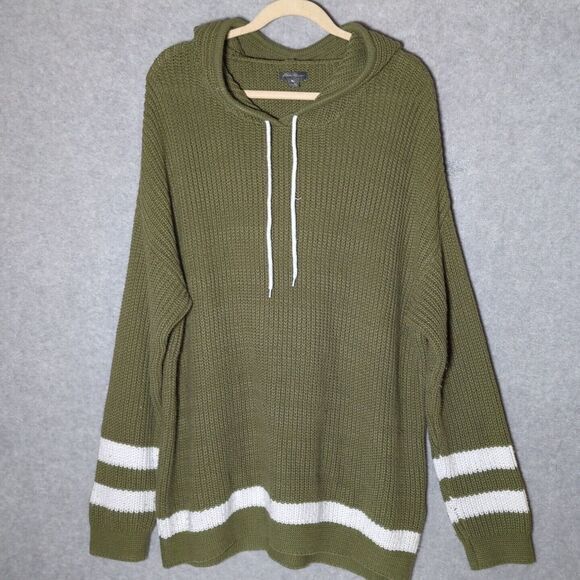 Eddie Bauer Sweater‎ Women's XL Green Chunky Hooded Ribbed Vintage Y2K Oversized - Picture 1 of 6